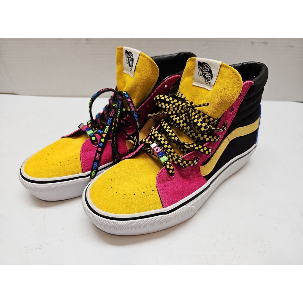 Custom Vans Sk8-Hi High Top Sneakers Multi-Color (Pink/Yellow/Blue/Black) 7/8.5